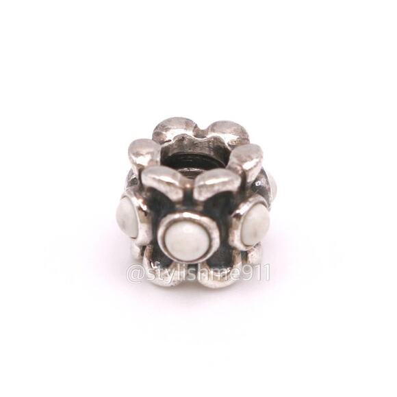 Authentic PANDORA Sterling Silver Forget Me Not White Agate Charm - Picture 8 of 9